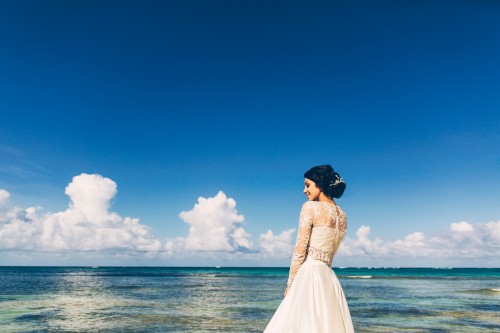 Image sea, blue, dress, cloud, wedding dress