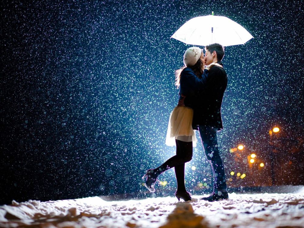 Romanticismo, Beso, Pareja, Nieve, Amor. Wallpaper in 2048x1536 Resolution