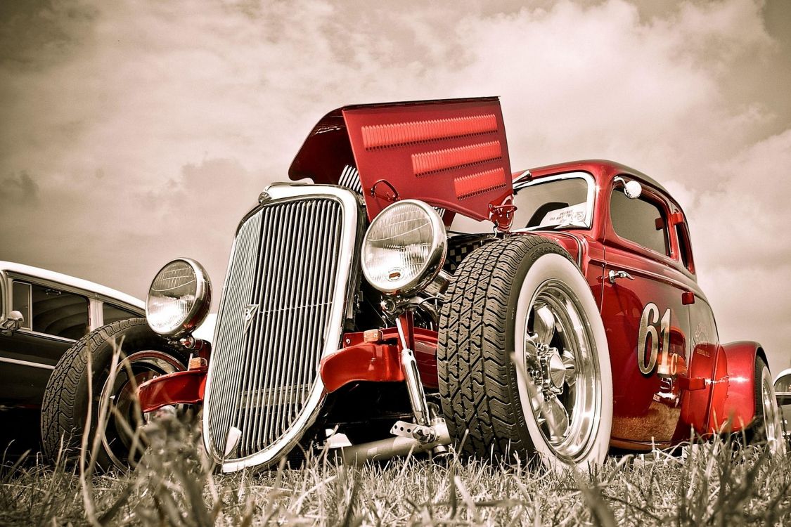 red and silver vintage car