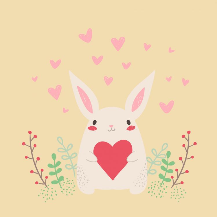 Valentines Tag, Illustration, Pink, Herzen, Kaninchen. Wallpaper in 1920x1920 Resolution