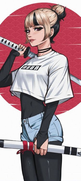 Katana-Mädchen-Kunst, Katana, Kunst, Malerei, T-shirt. Wallpaper in 1080x2400 Resolution