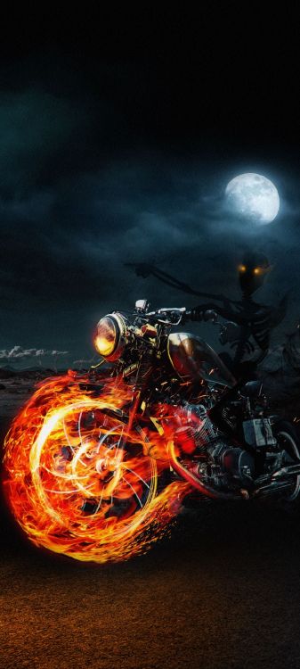 Ghost Rider, Malerei, Marvel Comics, Motorrad, Tire. Wallpaper in 1080x2400 Resolution