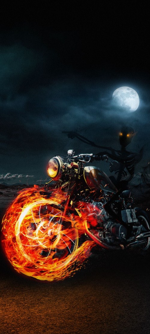 Image Ghost Rider, painting, marvel comics, motorcycle, tire