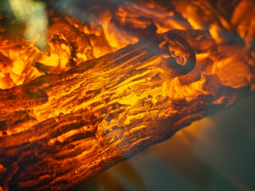 Image brown wood with fire in close up photography