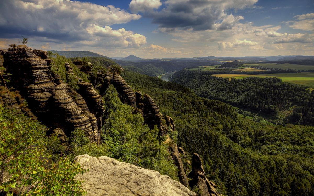Grüne Bäume am Berg Unter Weißen Wolken Tagsüber. Wallpaper in 2560x1600 Resolution