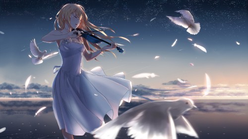 Image woman in white dress anime character