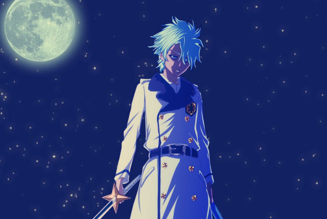 Mann im Schwarzen Mantel Mit Blauem Haar Anime-Charakter. Wallpaper in 2219x1484 Resolution