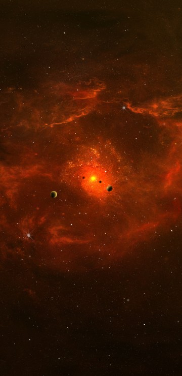 Image red and black galaxy with stars