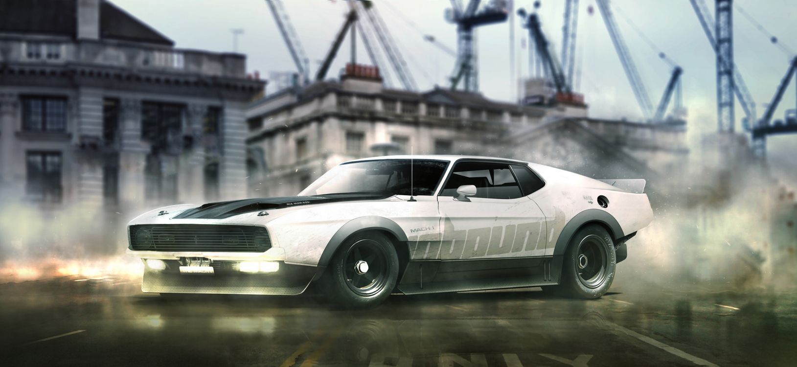 Coupé Blanc Sur Route Pendant la Journée. Wallpaper in 3840x1767 Resolution