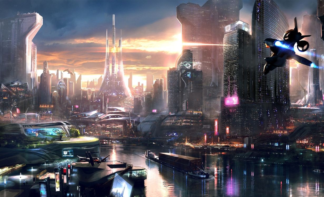 Horizon de la Ville Pendant la Nuit. Wallpaper in 1920x1170 Resolution