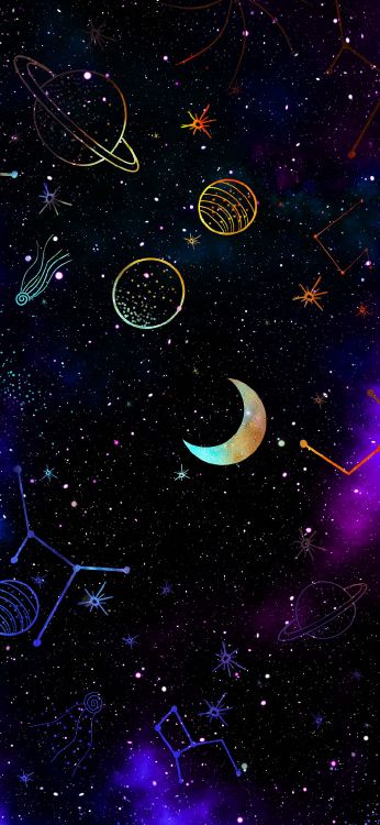 宇宙, 绘画, 气氛, 月亮, 天文学对象 壁纸 1080x2340 允许