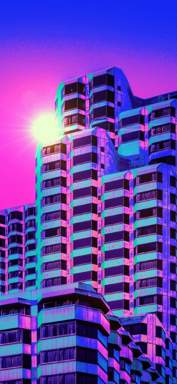 Image city, vaporwave, blue, colorfulness, purple