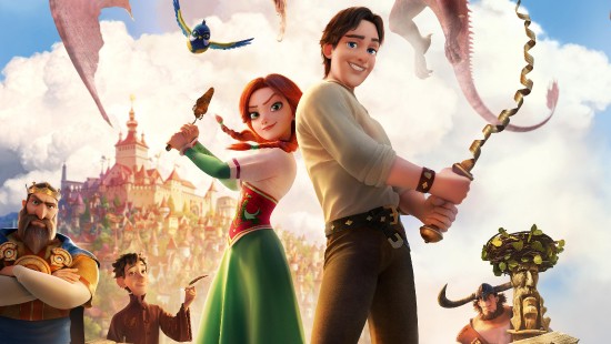 Image woman in white long sleeve shirt holding woman in green dress