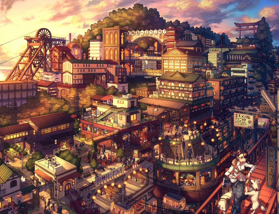 Japon, L'anime, Paysage Urbain, Métropole, Illustration. Wallpaper in 3000x2300 Resolution