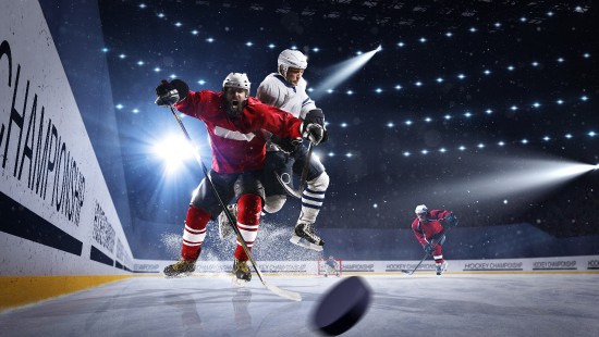 Image ice hockey players on ice hockey field