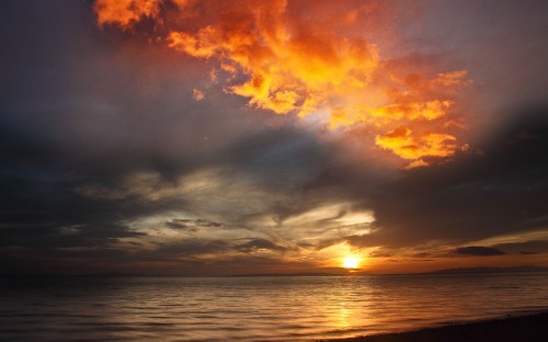 Image body of water under cloudy sky during sunset