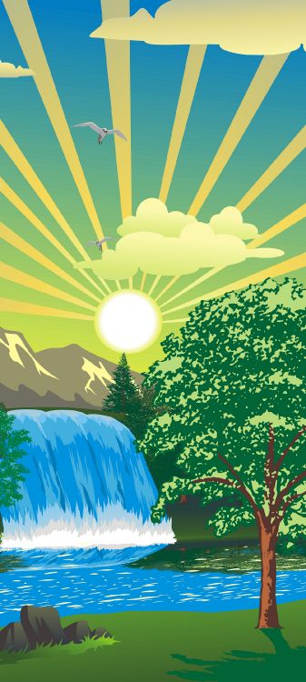 Natur, Illustration, Wasser, Tageszeit, Gr. Wallpaper in 1080x2400 Resolution