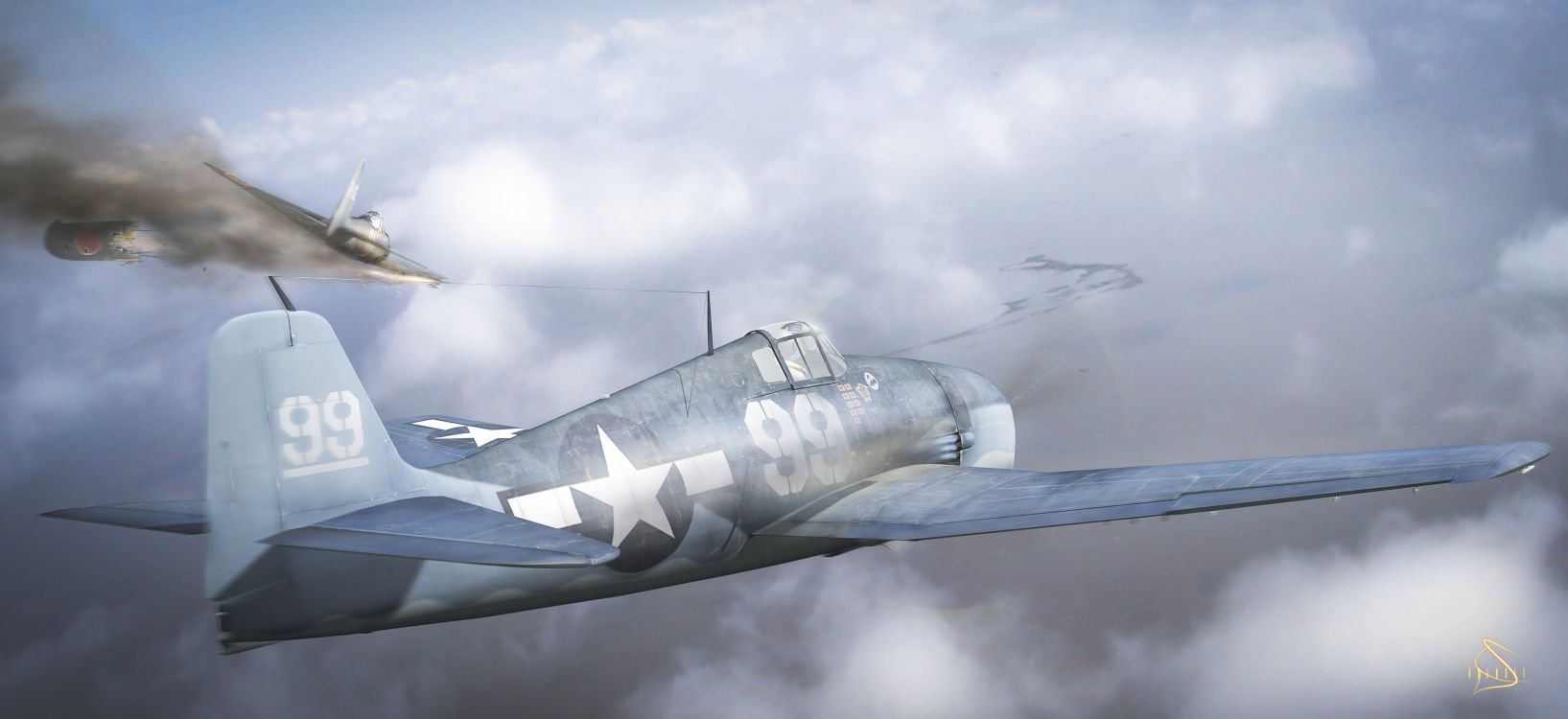 Graues Und Weißes Flugzeug Unter Weißen Wolken Tagsüber. Wallpaper in 4797x2200 Resolution