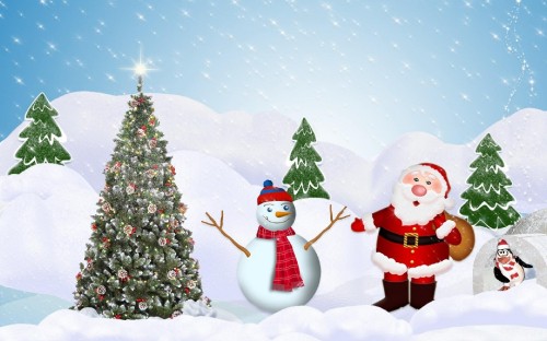 Image Santa Claus, snowman, new year, christmas tree, christmas