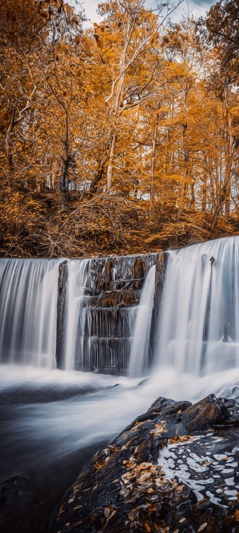 waterfall, current, water, river, light