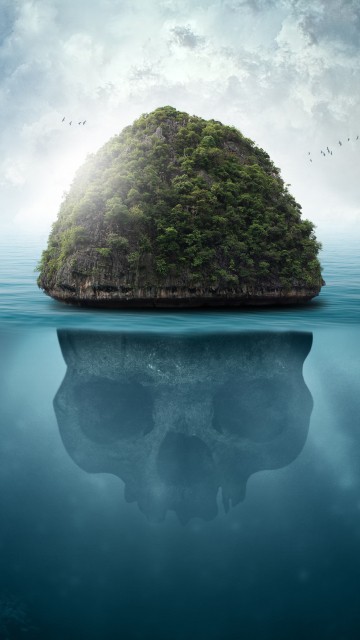 Image brown rock formation on body of water under white clouds and blue sky during daytime