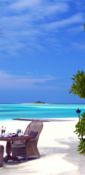 Image brown wooden outdoor lounge chairs on beach during daytime