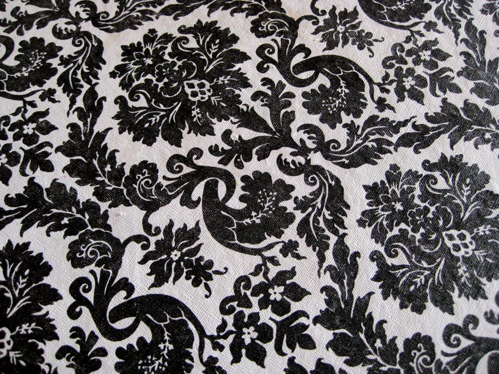 black and white floral textile