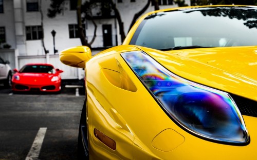 Image yellow car on the road