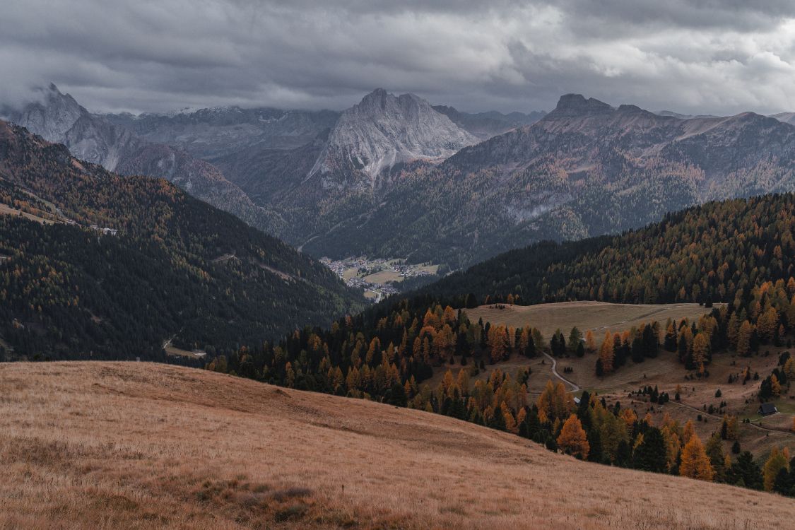 mountain range, Under Grey Sky, mountain, valley, sky