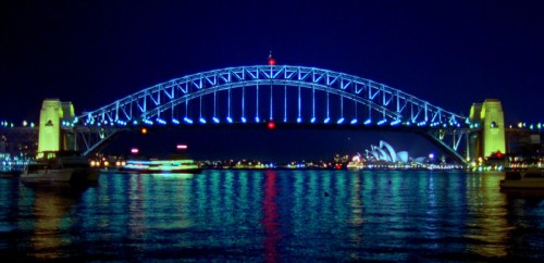 Image bridge over body of water during night time