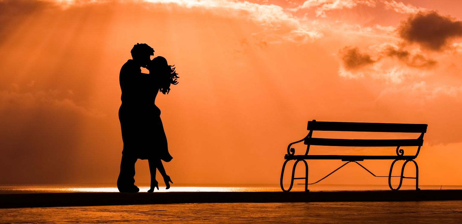 Romance, Kiss, Silhouette, People in Nature, Evening. Wallpaper in 5911x2869 Resolution