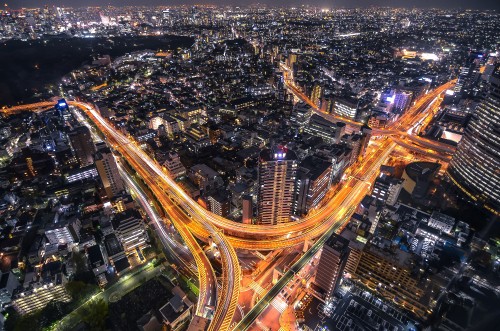 Image high rise buildings during night time