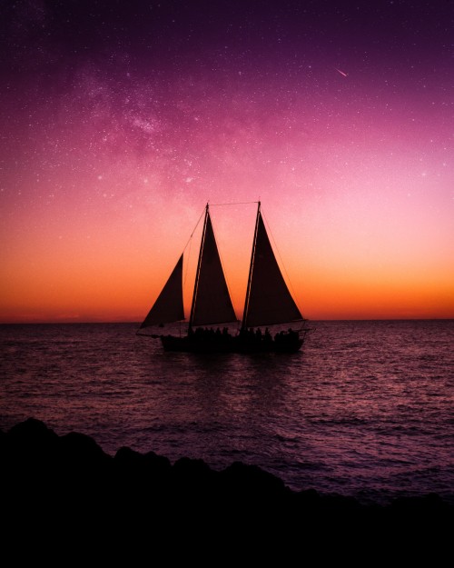 Image sailboat on sea under blue sky