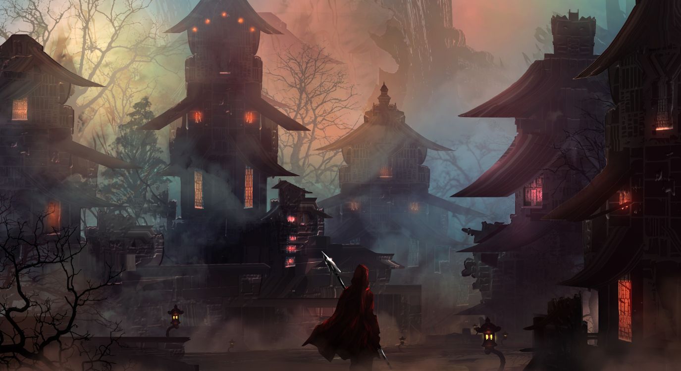 Maison Brune et Noire Avec Des Lumières. Wallpaper in 6600x3600 Resolution