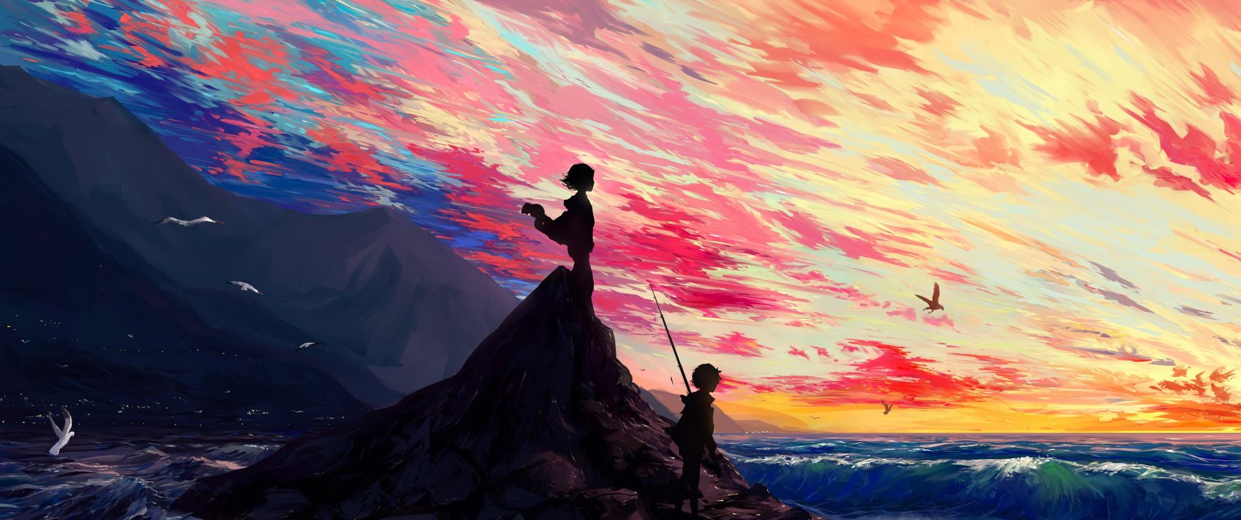 la Pintura de Paisaje, el Arte Abstracto, Arte, Arte Digital, Óleo. Wallpaper in 3440x1440 Resolution