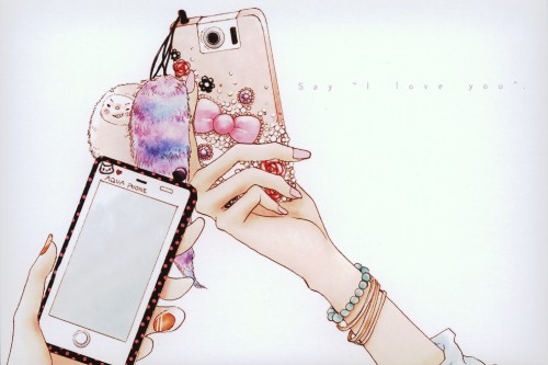 Image woman holding iphone 6 with white and pink case