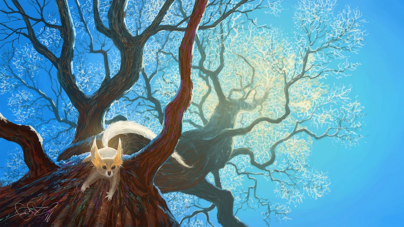 Arbre Sans Feuilles Marron Avec Peinture de Fleurs Blanches. Wallpaper in 3840x2160 Resolution