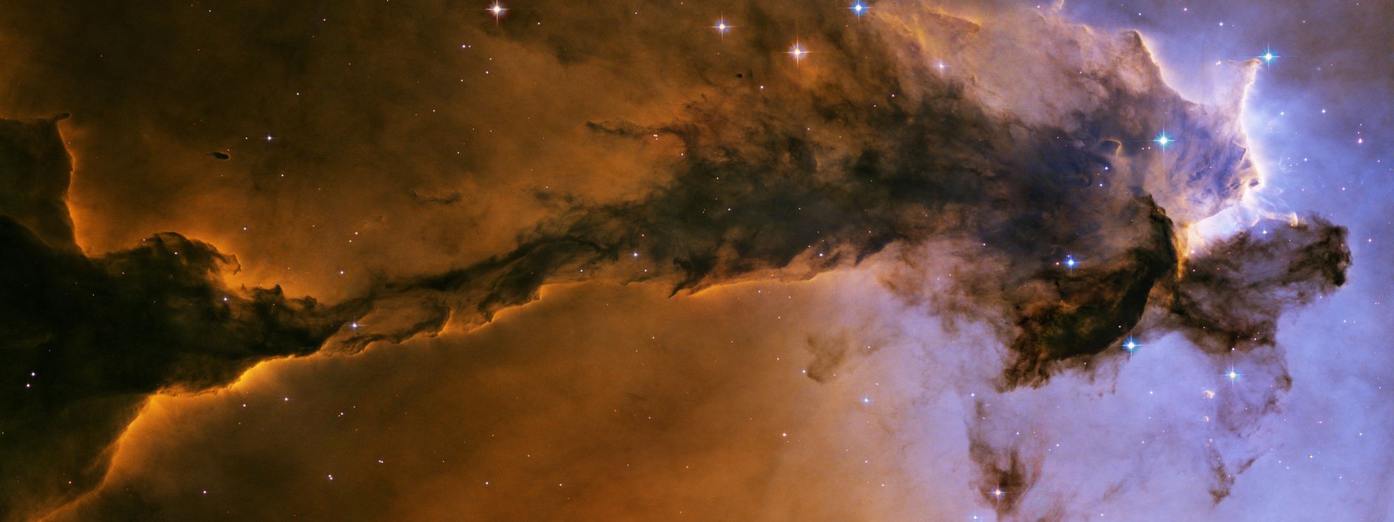 老鹰星云, 创造之柱, 明星, 哈勃太空望远镜, 恒星形成的 壁纸 3200x1200 允许