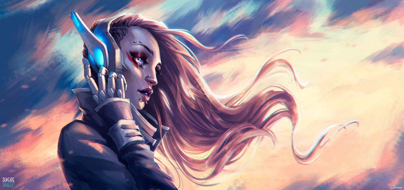 Femme en Chemise Noire à Manches Longues Personnage D'anime. Wallpaper in 3840x1812 Resolution