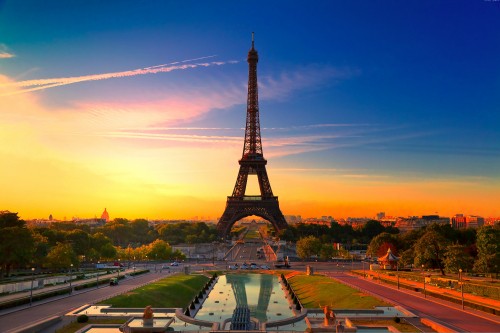 Image eiffel tower under blue sky during sunset