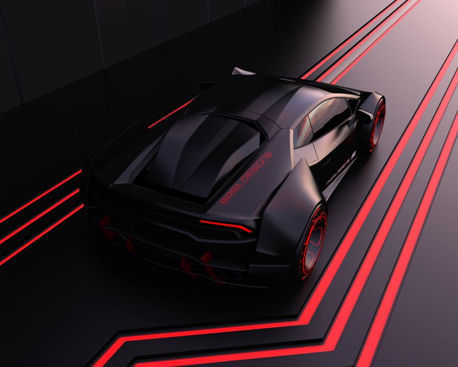 Red Ferrari Sports Car on Red and Black Tunnel. Wallpaper in 3840x3074 Resolution