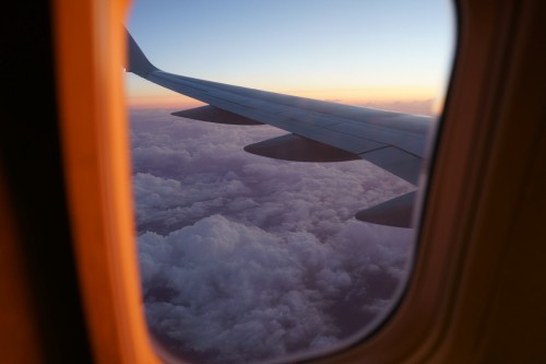 Image white and gray airplane wing