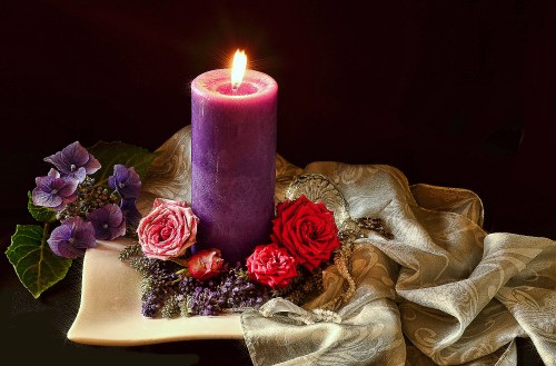 Image still life, candle, lighting, purple, wax