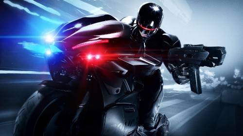 Image man in black helmet riding motorcycle