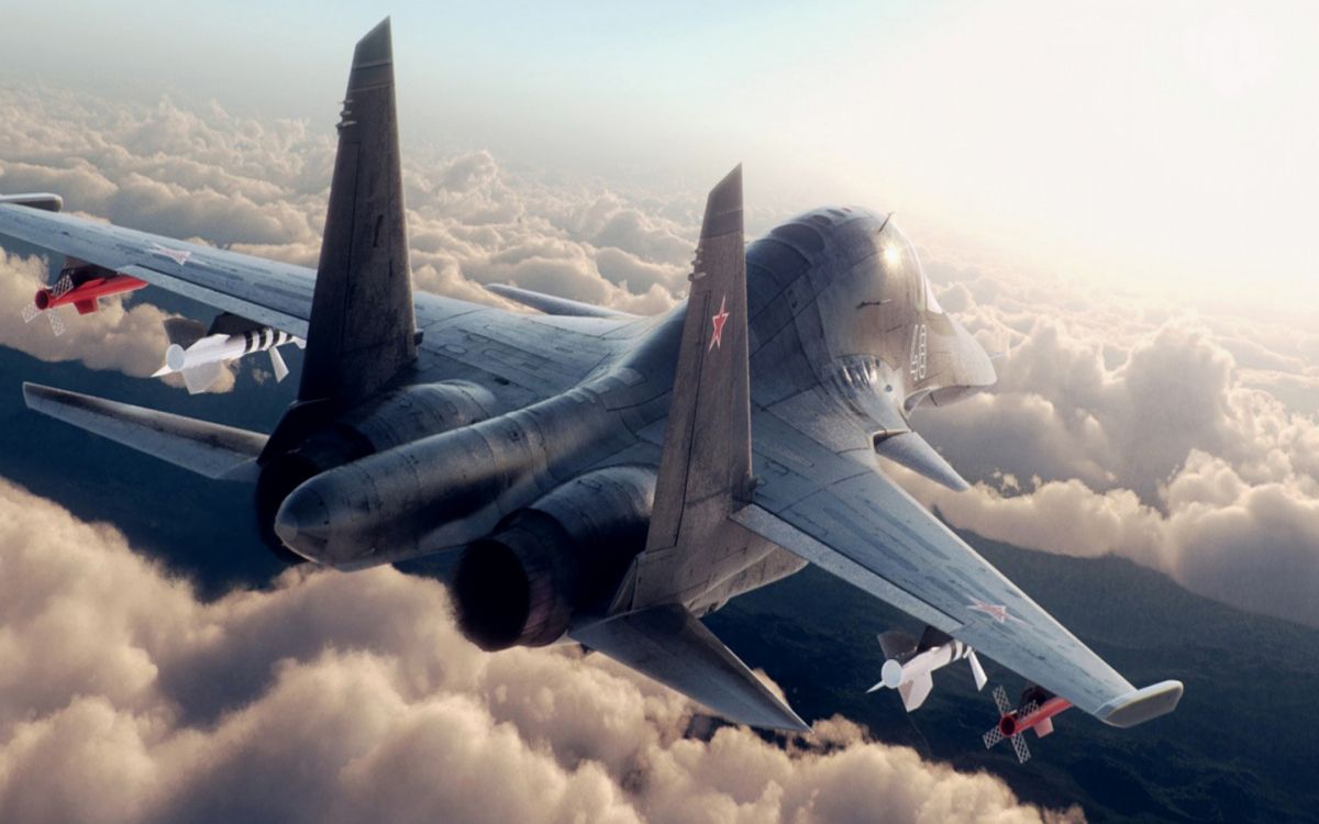 Gray Fighter Jet Flying Over White Clouds During Daytime. Wallpaper in 2880x1800 Resolution