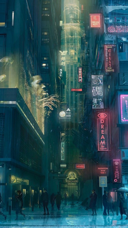 Image cyberpunk art in the day, cyberpunk, art, illustration, science fiction