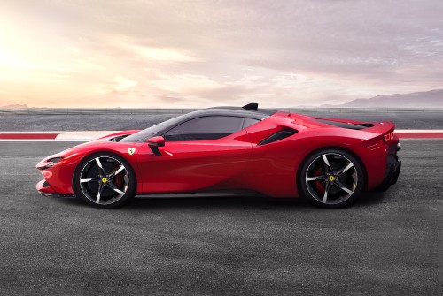 Image red ferrari 458 italia on gray asphalt road