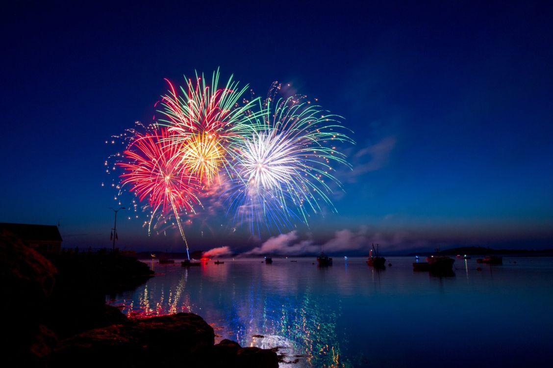 fireworks, independence day, reflection, event, water