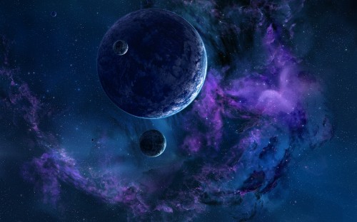 Image purple and blue planet with moon