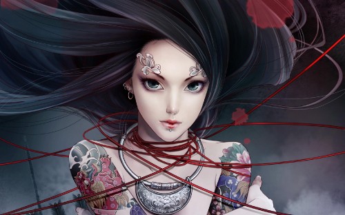 Image woman with black hair anime character